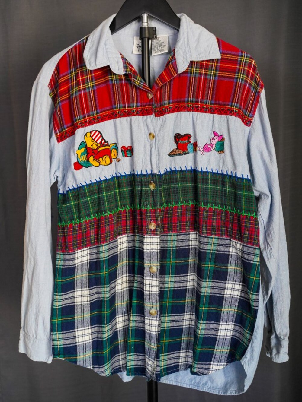 Vintage 90s The Disney Store Winnie The Pooh Patchwork Flannel Shirt Size Small